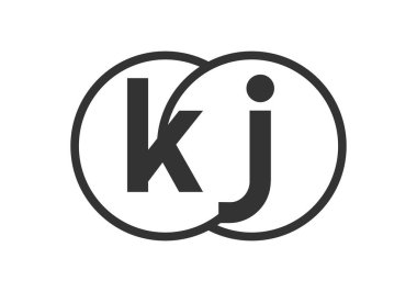 KJ şirket amblemi ana hatlar ve k j harfleriyle. Marka kimliği için birleşmiş iki dairenin logo şablonu, logotip. Vektör Sonsuzluk sembolü