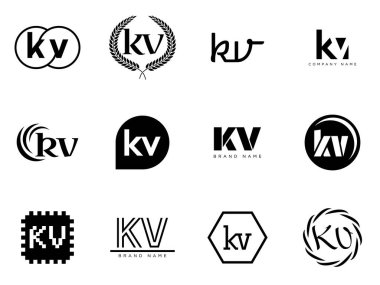 KV logo şirketi şablonu. K harfi ve V logosu. Tasarım elemanları ile farklı klasik serif harfleri ve modern kalın metin ayarla. İlk yazı tipi tipografisi.