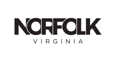 Norfolk, Virginia, ABD tipografi sloganı. Baskı ve web ürünleri için grafik şehir harfleriyle Amerika logosu.