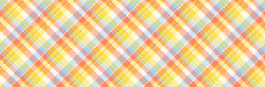 Vibrant diagonal plaid pattern in pastel orange, yellow, and blue hues. Perfect for textile design, website backgrounds, or cheerful branding.  Evokes feelings of warmth, joy, and springtime. clipart