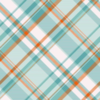 Beyaz arka planda yumuşak deniz mavisi, şeftali ve kahverengi tonlarda zarif çapraz ekoseli desen. Tekstil tasarımı, web sitesi geçmişi veya ambalaj için mükemmel.