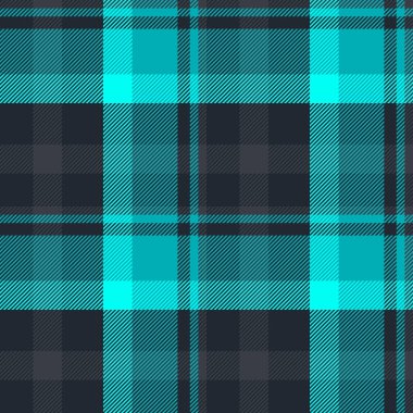 Dekoratif tartan ekose arka plan, papatya tekstil dokusu pürüzsüz. Kanada koyu ve cyan renk paletinde vektör dokusunu kontrol et.