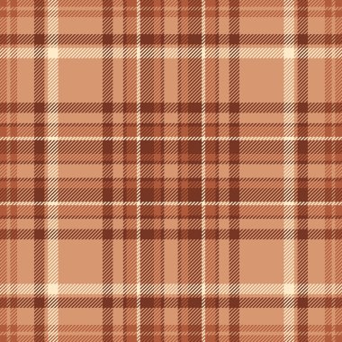 Dikişsiz vektör kumaş, örtülü tekstil tartan. Geometrik arkaplan deseni ekoseli turuncu ve kırmızı renk paleti.