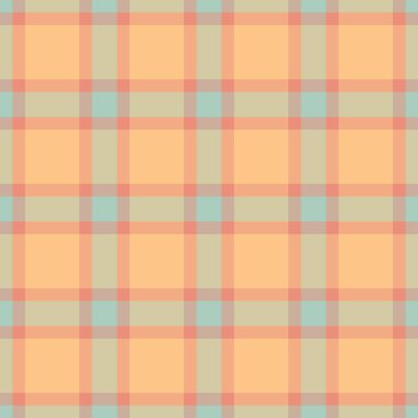 Antika ekose kumaş, tekstil dikişsiz kumaş. Turuncu ve açık renk paletinde dekorasyon desen arkaplan vektörü.