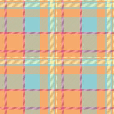Tarafsız vektör denetimi, kış arkaplan kumaşı. Temel desenli ekose kumaş turuncu ve cyan renk paleti..