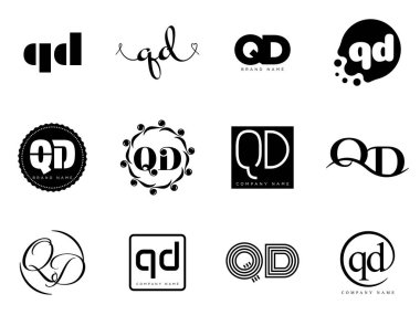 QD logo şirketi şablonu. Q ve D harfi logoti. Tasarım elemanları ile farklı klasik serif harfleri ve modern kalın metin ayarla. İlk yazı tipi tipografisi.