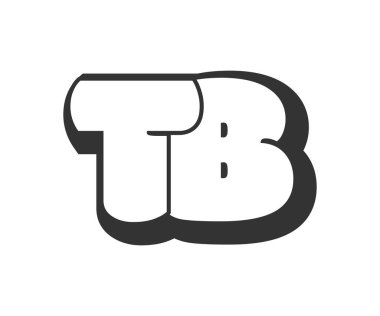 Tüberküloz, karikatür harfleri, graffiti stili siyah beyaz siluet. Festival partisi için popüler anaokulu T ve B harfi metni, kişisel baş harfler, çocuklar için funky prinky ve web.