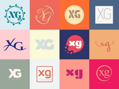 XG logo şirketi şablonu. X ve G harfi logoti. Tasarım elemanları ile farklı klasik serif harfleri ve modern kalın metin ayarla. İlk yazı tipi tipografisi.