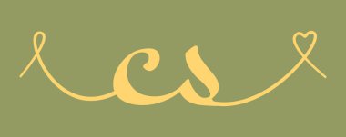 İlk baştaki düğün monogramı kaligrafi vektör illüstrasyonu. Sevgililer Günü posteri ve tebrik kartı için C ve S harfleri çizilmiş aşk logosu tasarımı