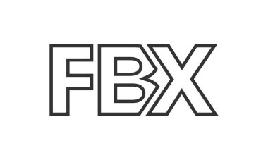 Güçlü ve modern kalın metinli FBX logo tasarım şablonu. Basit ve minimal tipografi içeren ilk tabanlı vektör logosu. Moda şirket kimliği.