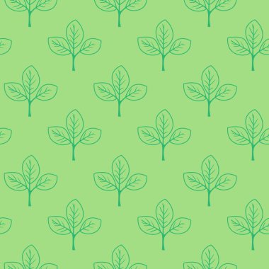 Açık yeşil arka planda şekillendirilmiş yeşil yaprakların kusursuz deseni. Çevre dostu markalaşma, ilkbahar tasarımları ya da doğal temalı projeler için mükemmel..
