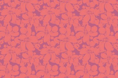 Kusursuz mercan çiçek deseni. Zarif, stilize çiçekler canlı, desenli bir tasarım yaratıyor. Tekstil, duvar kâğıdı veya markalaşma için mükemmel..