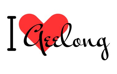 Geelong 'u seviyorum, Avustralya' yı. Kırmızı kalpli el yazısıyla yazılmış mektuplar. Vektör illüstrasyonu, modern tasarım