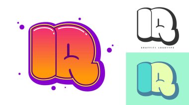 Festival ya da parti için IQ logosu tasarımı. İlk harf i ve q graffiti tarzında. Yazı tipi tipografisinin yaratıcı modern harfleri. Çocukların trend logoti ya da kimliği.