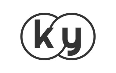 Ana hatları yuvarlak ve harflerle KY şirketinin amblemi. Marka kimliği için birleşmiş iki dairenin logo şablonu, logotip. Vektör Sonsuzluk sembolü