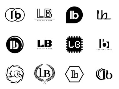 LB logo şirketi şablonu. Birinci ve ikinci harf logoti. Tasarım elemanları ile farklı klasik serif harfleri ve modern kalın metin ayarla. İlk yazı tipi tipografisi.