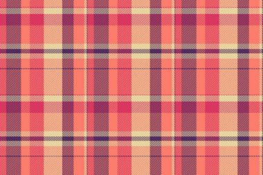 Her gün ekose kumaş tartan, tekstil vektör kumaşı çizimi. Kırmızı ve kehribar renk paletinde arkaplan desensiz dokuyu listele.