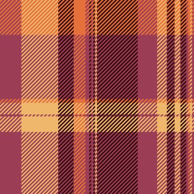 Perde tekstil desensiz, egzotik ekose kumaş. Kumaş desen vektör arkaplanı turuncu ve kırmızı renk paletine ayarlanıyor.
