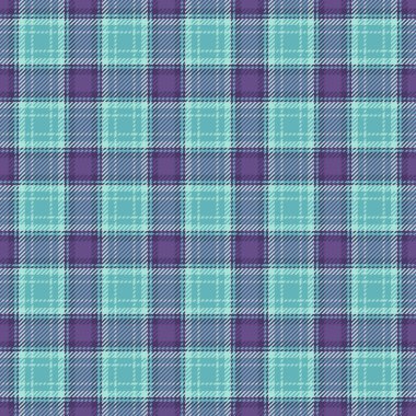 Küçük tartan vektör deseni, grup arka planında dikişsiz tekstil. Golf desenli ekose kumaş menekşe ve pastel mavisi renk paleti.