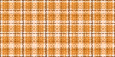 Antika doku kontrolü kumaş, şenlikli tartan desenli tekstil. Turuncu ve beyaz renk paletinde romantik ekosesiz vektör arkaplanı.