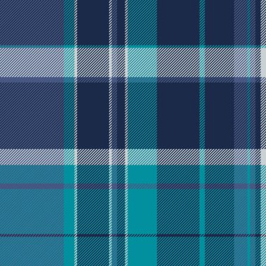 Paskalya ekoseli arka plan deseni, çıplak tekstil vektörü. Kereste desenli kumaş. Koyu ve cyan renk paletinde dikişsiz tartan..