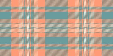 Tekstil desenli, dikişsiz, el yapımı ekose desenli. Turuncu ve gök mavisi renk paletinde tatil arkaplan kumaşı tartan vektörü.