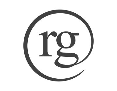 Çember şeklinde e-posta işareti tarzında iki harften oluşan RG logosu. İşletme şirketinin R ve G yuvarlak logosu