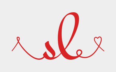 SL 'in ilk evlilik monogramı, hat çizimi vektör illüstrasyonu. El yazması harfler ve sevgililer günü posteri ve tebrik kartı için logo tasarımına bayılırım.