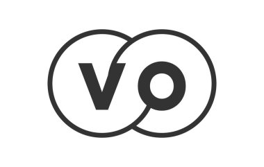 VO şirket amblemi. Ana hatları ve mektupları var. Marka kimliği için birleşmiş iki dairenin logo şablonu, logotip. Vektör Sonsuzluk sembolü