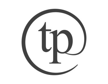 Çember şeklinde e-posta işareti tarzında iki harften TP logosu. Ticari şirketlerin marka kimliği için T ve P yuvarlak logosu.