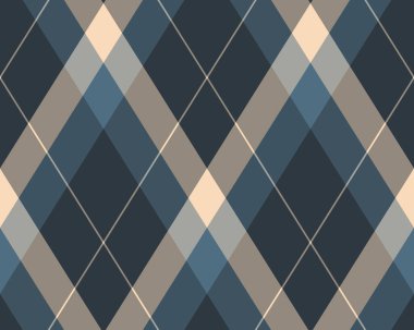 Argyle geometrik eşkenar dörtgenin kusursuz deseni. Harlequin duvar kağıdı tasarımını kontrol et. Web geçmişi için klasik elmas şekilli tekstil malzemesi, baskı kumaşı, kazak, ambalaj kağıdı, hediye kartı, davetiye.