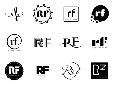 RF logo şirketi şablonu. R harfi ve f logoti. Tasarım elemanları ile farklı klasik serif harfleri ve modern kalın metin ayarla. İlk yazı tipi tipografisi. Koleksiyon trend iş kimliği.