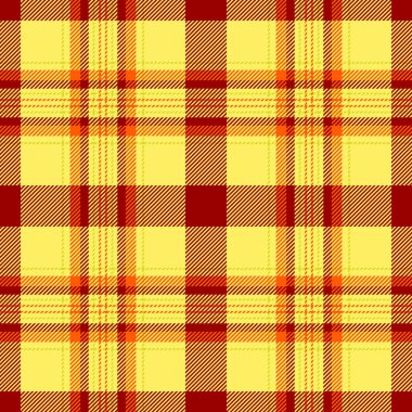 Canlı sarı ve kırmızı ekose desenli. Tekstil tasarımı, moda, sonbahar temaları ya da arka plan dokusu olarak mükemmel.