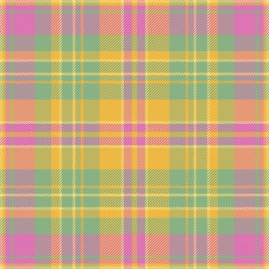 Ekose desensiz arka plan, canlı kumaş kontrolü göster. Kehribar ve pembe renk paletinde İngiliz dokusu tekstil tartan vektörü.