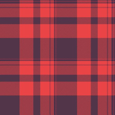 Eşit doku tekstil tartan, perde arkası ekosesiz kumaş. Kırmızı ve pembe renk paletinde çocuk şablonu kontrol vektörü.