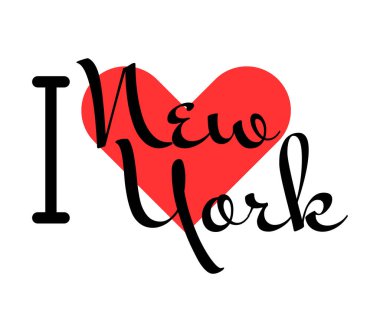 New York 'u seviyorum, Amerika Birleşik Devletleri' ni. Kırmızı kalpli el yazısıyla yazılmış mektuplar. Vektör illüstrasyon harfleri, yazdırma tişörtü, afiş, poster, etiket veya etiket için modern tasarım.