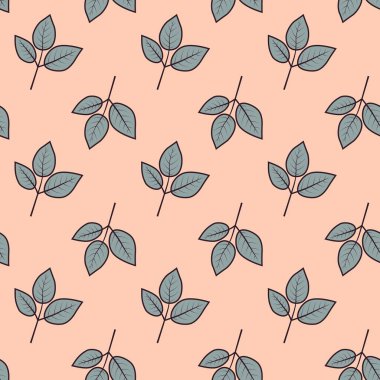 Yumuşak şeftali arkaplanda stilize edilmiş yaprakların zarif, pürüzsüz deseni. Tekstil baskıları, duvar kağıtları ve web sitesi tasarımı için mükemmel..