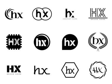 HX logo şirketi şablonu. Harf h ve x logoti. Tasarım elemanları ile farklı klasik serif harfleri ve modern kalın metin ayarla. İlk yazı tipi tipografisi. Koleksiyon trend iş kimliği.