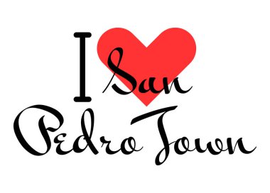 Belize 'deki San Pedro kasabasını seviyorum. Kırmızı kalpli el yazısıyla yazılmış mektuplar. Vektör illüstrasyon harfleri, yazdırma tişörtü, afiş, poster, etiket veya etiket için modern tasarım.