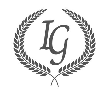 İlk harf I ve G, IG monogram logo tasarımı defne çelengi. Kaligrafi yazı tipli lüks amblem.