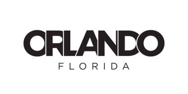 Orlando, Florida, ABD tipografi sloganı. Baskı ve web ürünleri için grafik şehir harfleriyle Amerika logosu.