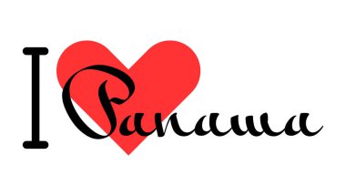 Panama 'yı seviyorum. Kırmızı kalpli el yazısıyla yazılmış mektuplar. Yazılı t-shirt, afiş, poster, çıkartma veya etiket için modern tasarım harfleri.