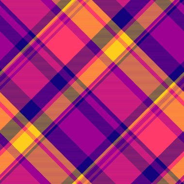 Otel sabıka kaydı kontrolü, kusursuz kumaş tekstili. Jersey desenli ekose tartan vektörü mor ve kırmızı renk paletinde.