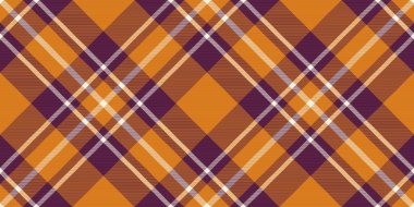 Ilık turuncu, koyu mor ve kremsi bej renkli canlı sonbahar ekose desenli. Hatalı temalı tasarımlar, tekstil baskıları, web sitesi geçmişi veya mevsimsel markalaşma için mükemmel.