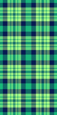 Damask kumaş vektör arkaplanı, bandana tartan ekose kumaş. Evliliğin kusursuz desen kontrol dokusu yeşil ve mavi renk paletinde.