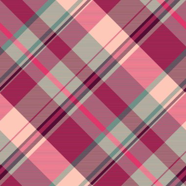Boyama denetimi kusursuz arka plan, İskoçya tekstil modeli vektörü. Tekrarlanan kumaş dokusu ekoseli kırmızı ve açık renk paleti.