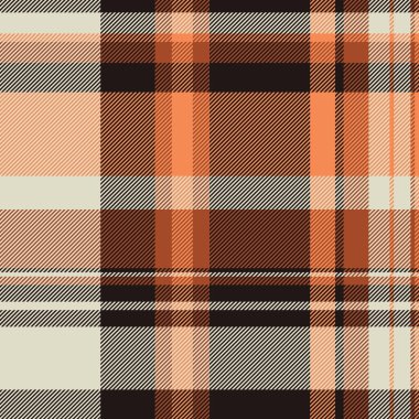 Çatı katı kumaş dokusu, güzel bir arka plan modeli vektörü. Turuncu ve siyah renk paleti ile pürüzsüz ekoseli tartan..