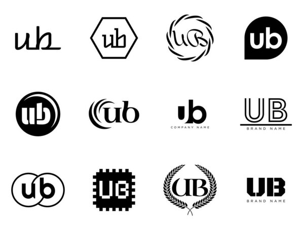 UB logo company template. Letter u and b logotype. Set different classic serif lettering and modern bold text with design elements. Initial font typography. Collection trendy business identity.