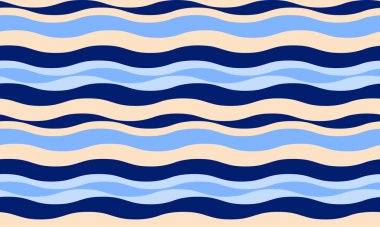 Sakinleştirici mavi ve bej renkte sakin dalgalı çizgiler. Yaz arkaplanı, tekstil tasarımları ya da web sitesi afişleri için mükemmel. Huzur, rahatlama ve okyanus esintilerini çağrıştırıyor..
