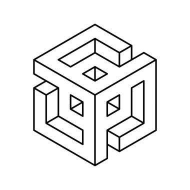Karmaşık, minimalist çizgi sanatı üç boyutlu geometrik bir küp tasvir ediyor. Yapı, karmaşıklık veya yenilik kavramlarını temsil etmek için mükemmel..